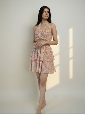 Lavender Cassandra Mini Dress, Coral Multi